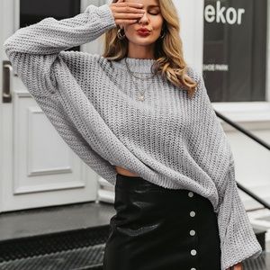 NWOT SHEIN Drop Shoulder Mock Neck Chunky Knit Oversized Sweater, Grey, Size S